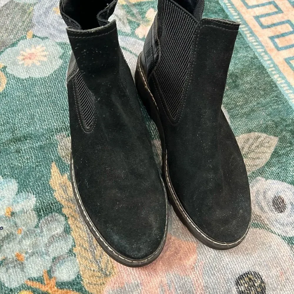 Donald Pliner Womens Carsyncs Black Ankle Boots Leather Suede 5 Block Heel Sole
